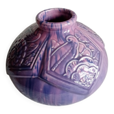 Grand vase boule barbotine d'époque Art Déco Manufacture Lille Fives