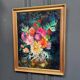 Oil on cardboard still life bouquet of flowers 1960