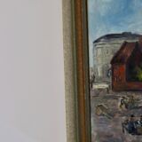 Original Swedish Mid-Century Oil on Panel " Mårtenstorget with Krognoshuset in Lund!t" by CIris