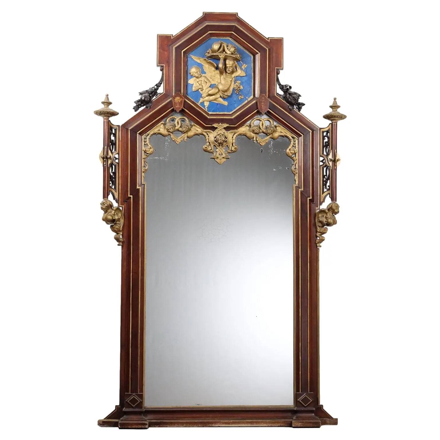 Eclectic antique mahogany mirror, Italy, 19th century