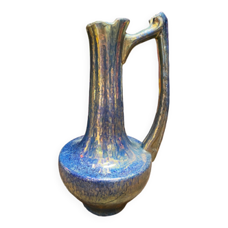 Vintage stoneware pitcher blue flame Rambervillers