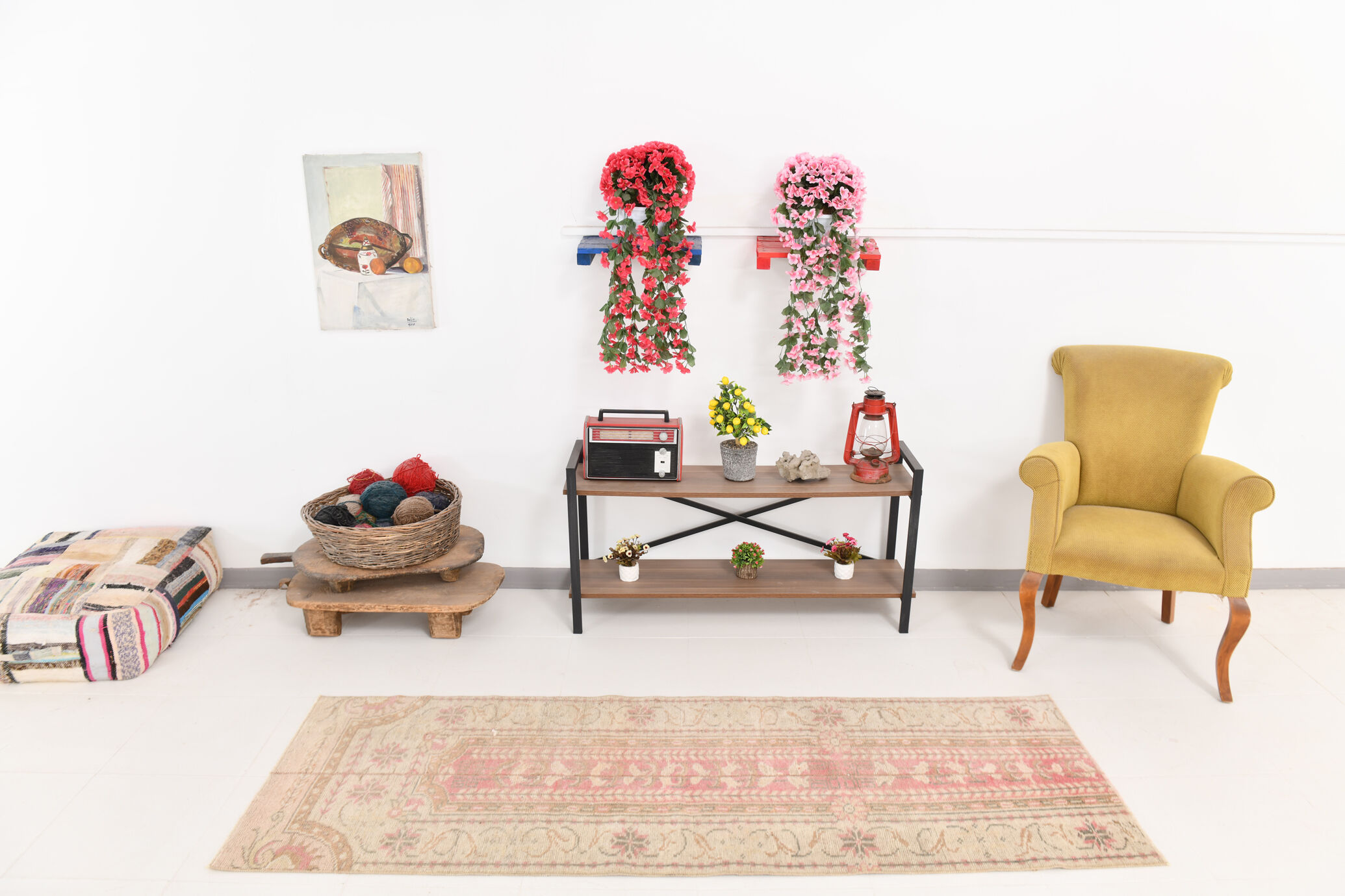 2x7 shades of red & beige vintage runner rug, 77x222cm