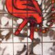 Square tile table from Vallauris, signed Dan with an image of a fantastic bird, 1960s.