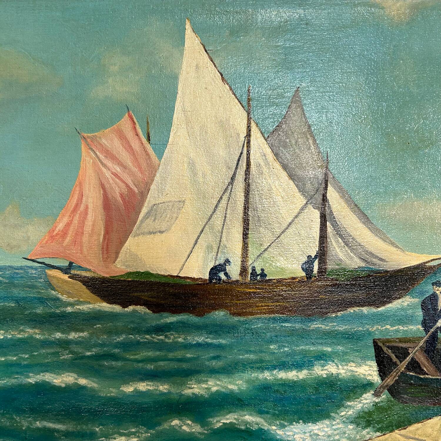 Large painting of an old fishing port