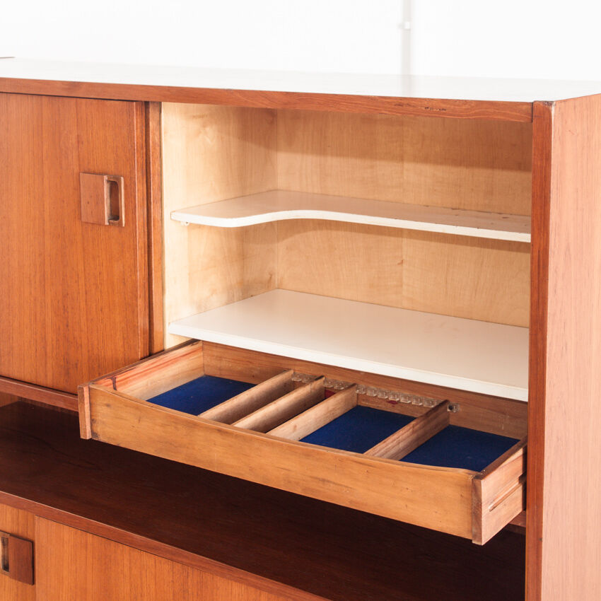 Vintage teak buffet with sliding doors, France 1960