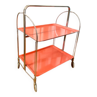 Trolley on wheels bar trolley foldable service trolley with 2 shelves orange color