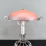 Important Stylized Wrought Iron Lamp with Glass Dome, c. 1930