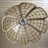 Hanging lamp mother-of-pearl, rattan and brass