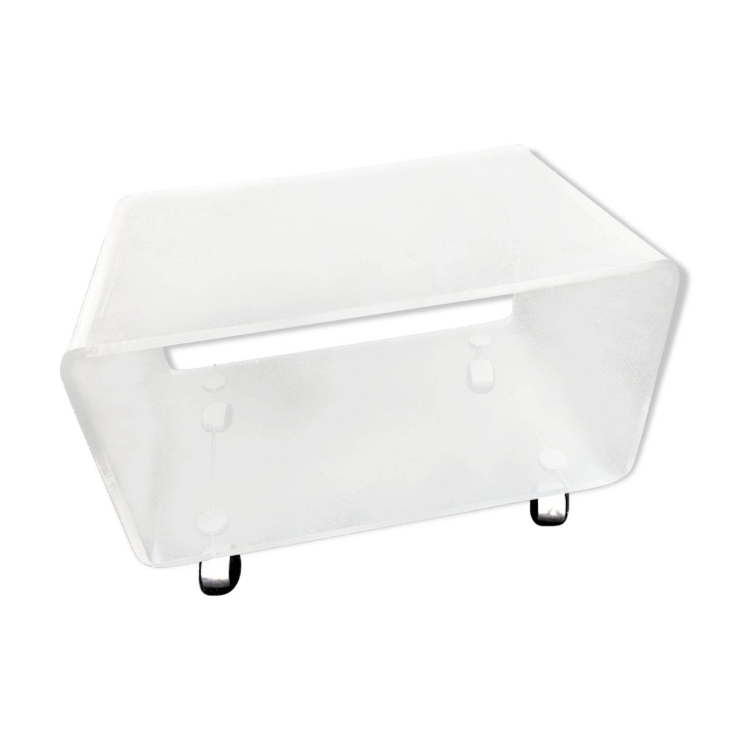 Plexiglas coffee table on wheels year 70