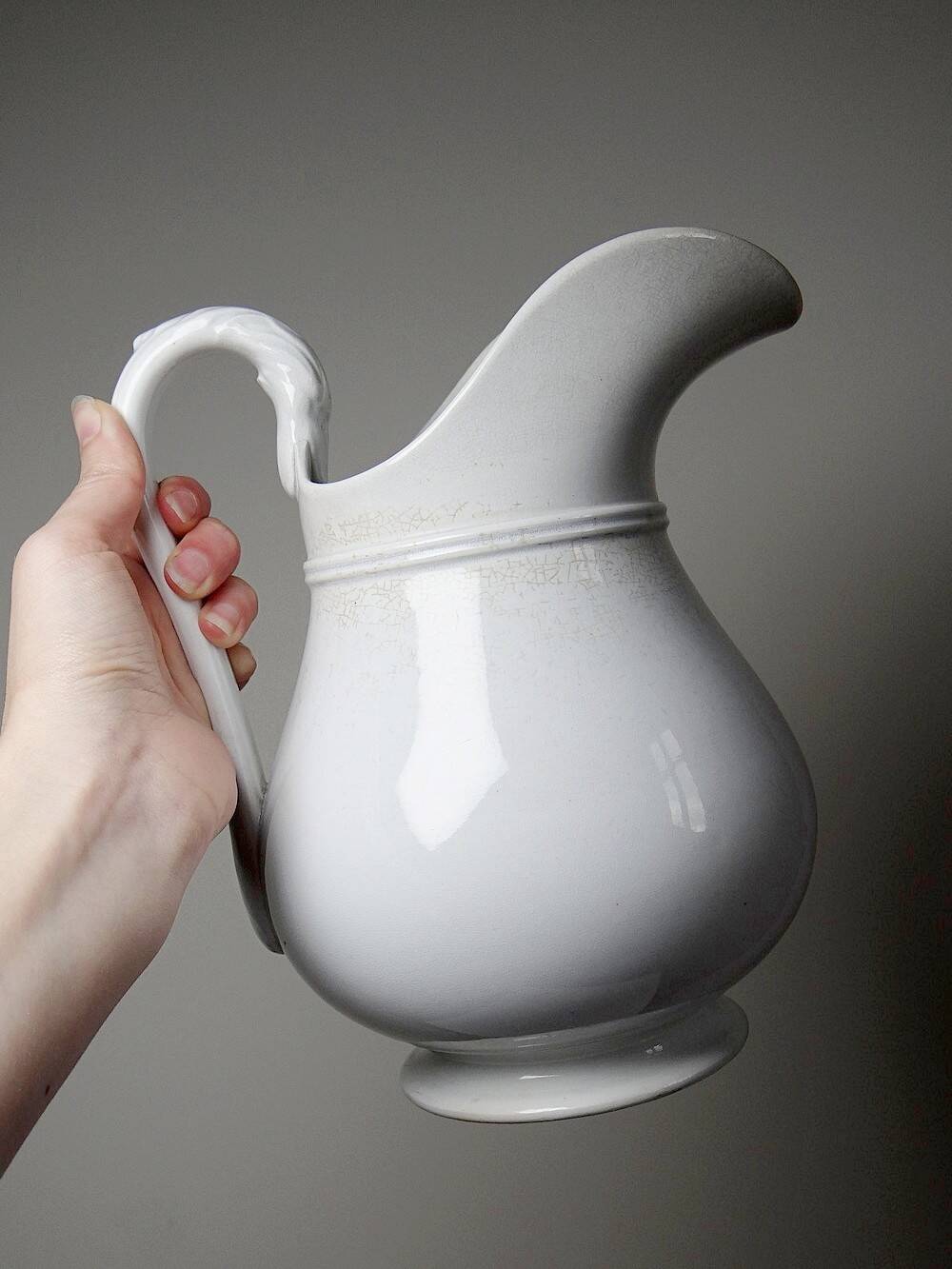 Antique white earthenware toilet jug from Pexonne, France
