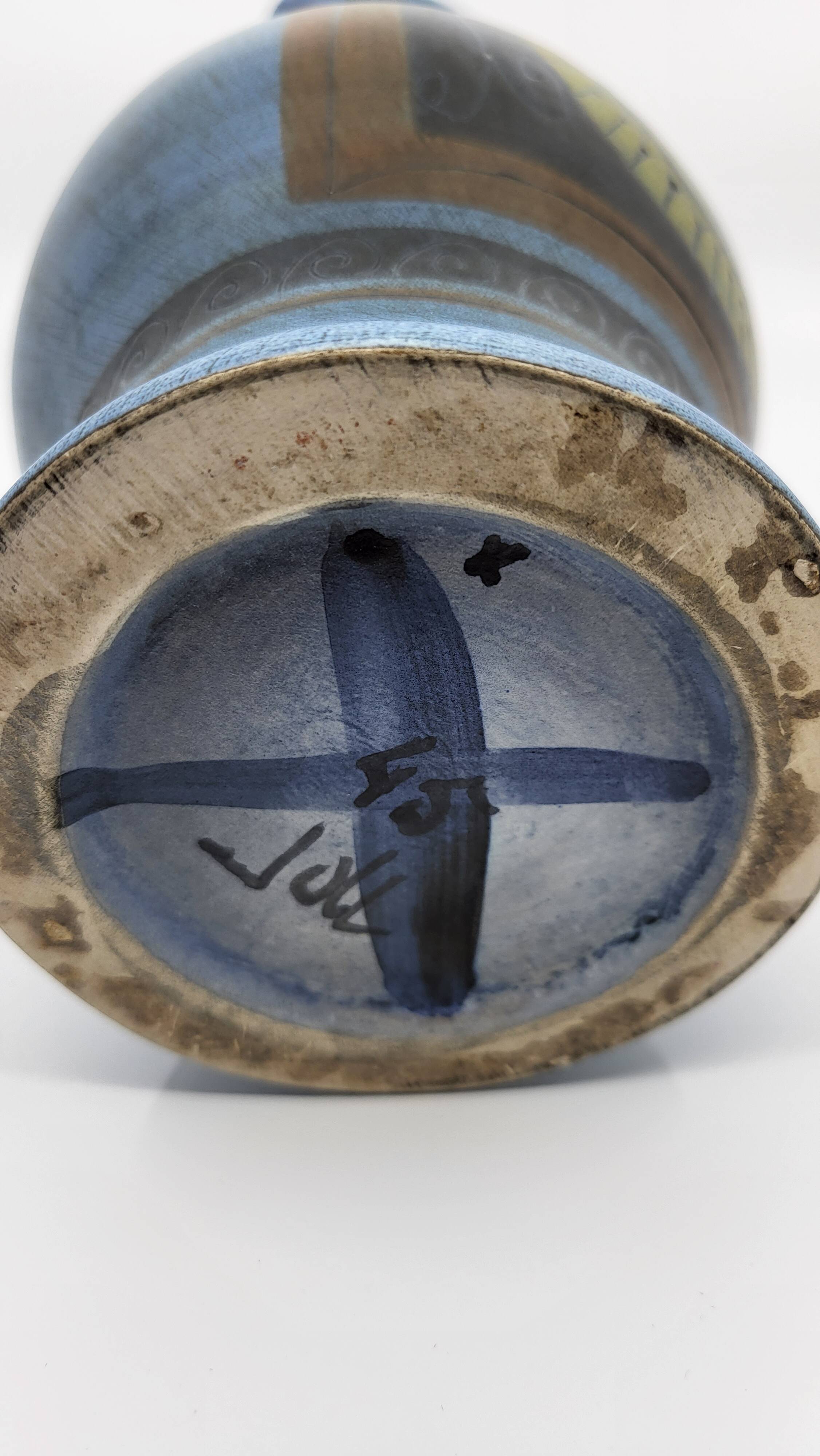 Jean de Lespinasse vase in blue ceramic, Côte d'Azur, France, 1950.