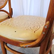Set of 4 Vintage Bentwood Dining Chairs: Cane Back, Leather Seat, Thonet St