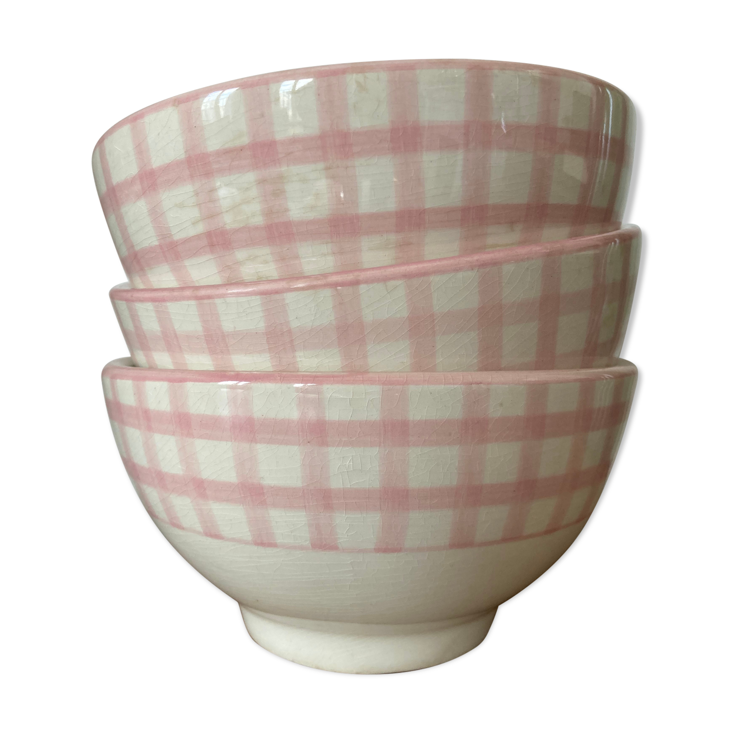 Set of 3 pink vichy bowls