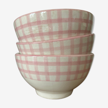 Set of 3 pink vichy bowls