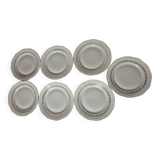 Set of 7 fine porcelain dessert plates with gilding, SFP, French company