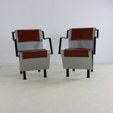 Eighties design set of two aluminium and steel Belgian design chairs