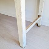 Antique work table in patinated white wood and zinc top - workbench