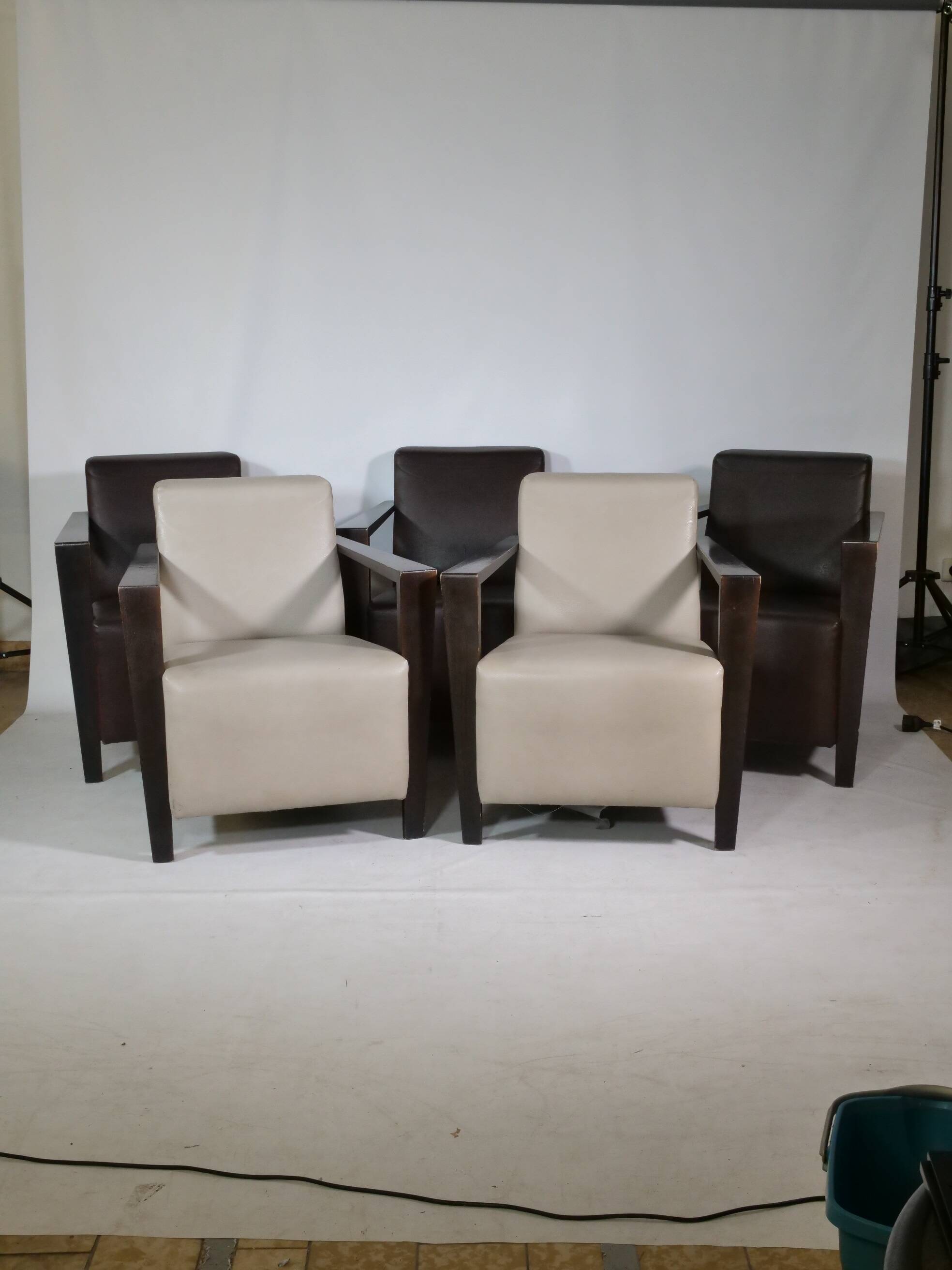 Franz Fertig Dresden leather armchair design, set of 5, 1960s