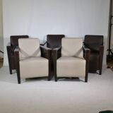 Franz Fertig Dresden leather armchair design, set of 5, 1960s