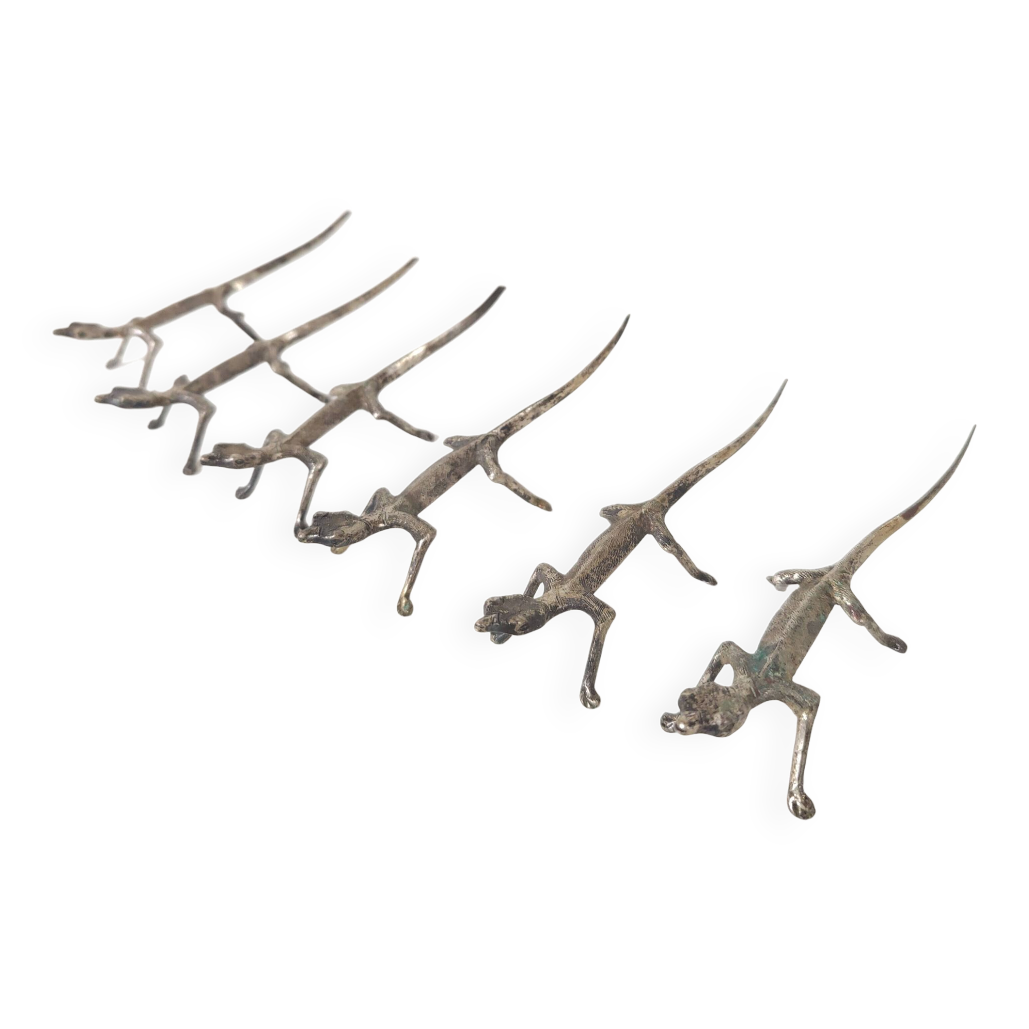 6 vintage knife holders reptile lizard silver metal