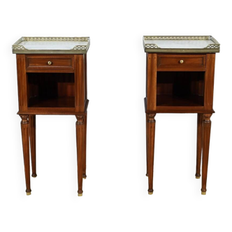 Pair of Small Mahogany Bedside Tables, Louis XVI style – Mid 20th century