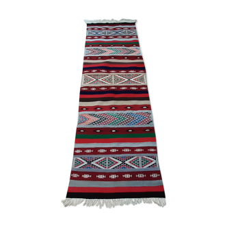 Moroccan hallway kilim carpet, handmade Berber wool rug 70x200cm
