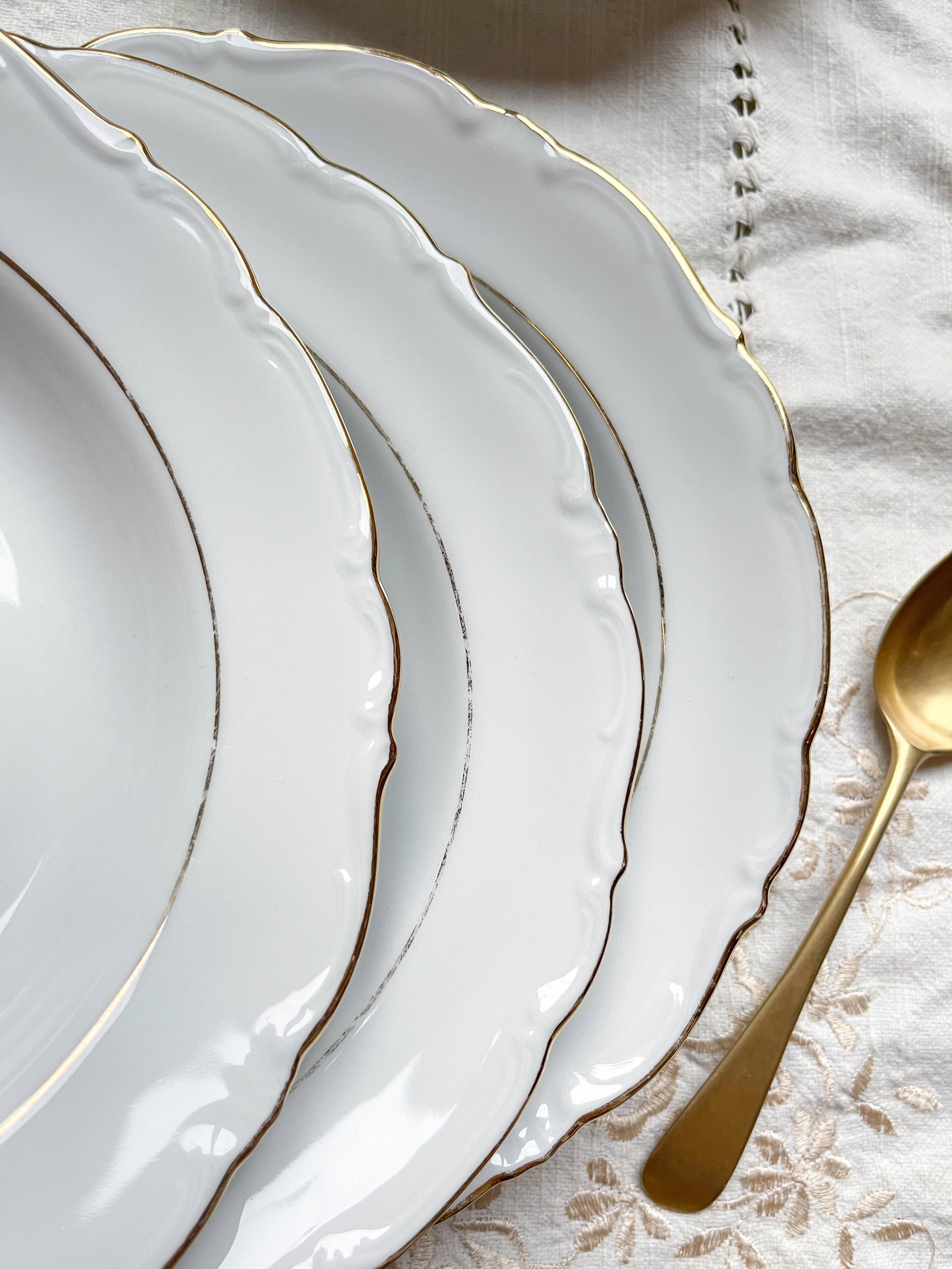 7 French Winterling BAVARIA white and gold porcelain soup plates
