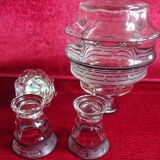 Carafe et 2 Gobelets en Cristal taillé et givré liserés noirs