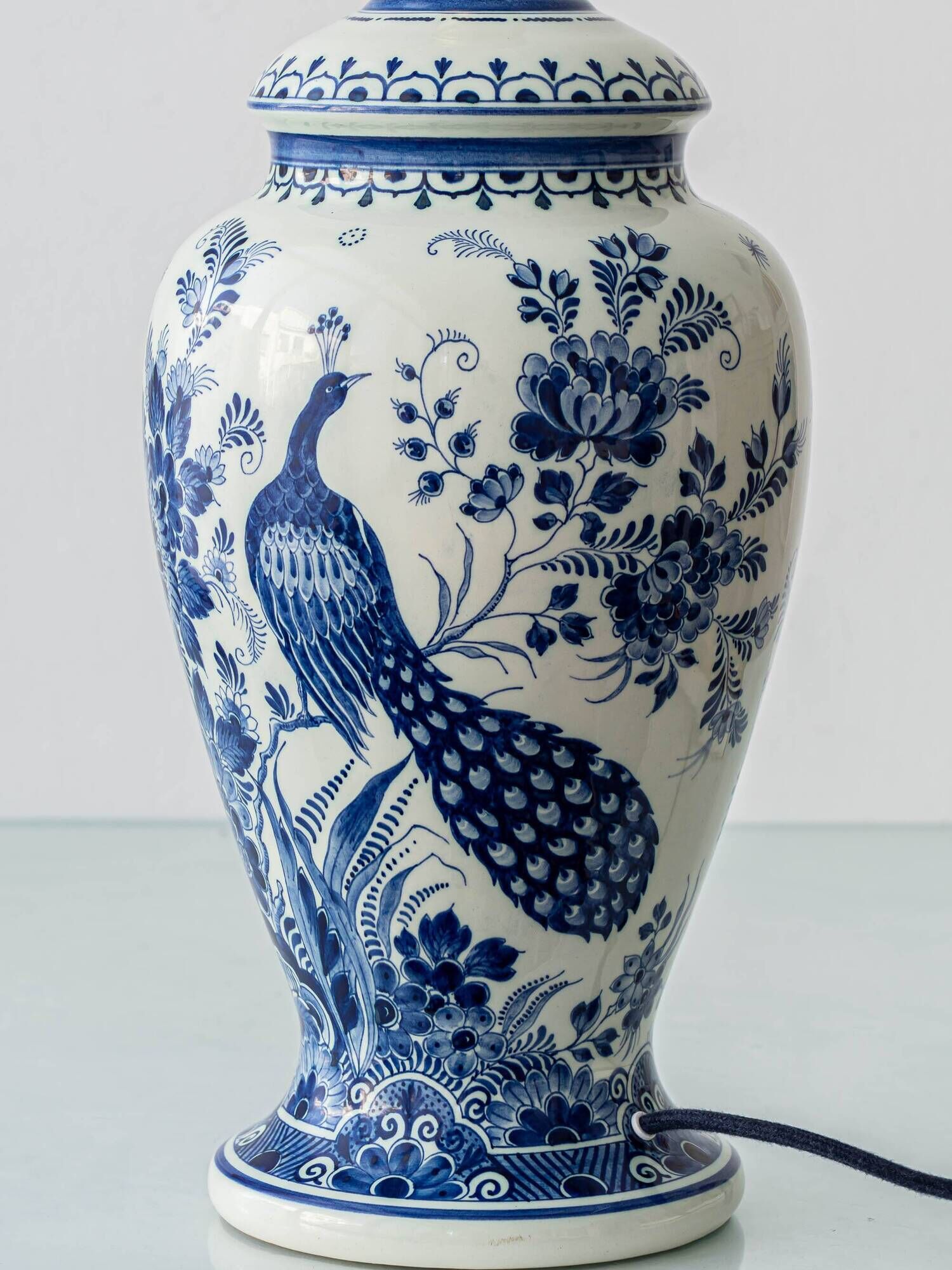 Vintage Table Lamp in Delft Style, Hand-Painted Blue and White, Ram Arnhem, New Shade