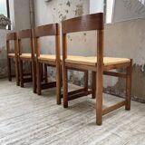 Set of 4 elm straw chairs from the 50s