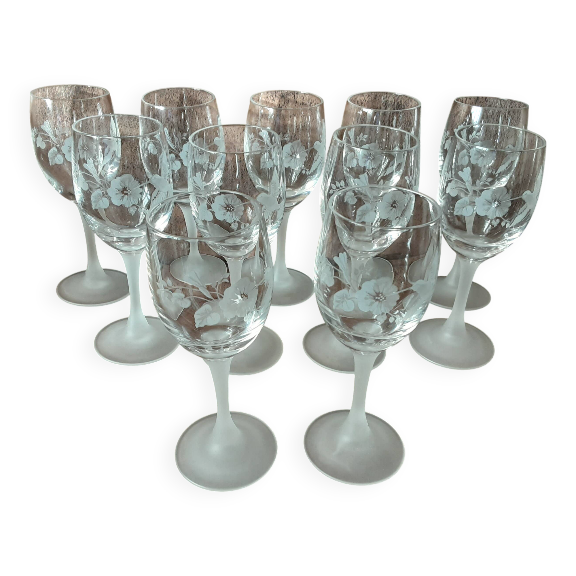 Set of 11 crystal footed digestif glasses