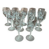 Set of 11 crystal footed digestif glasses