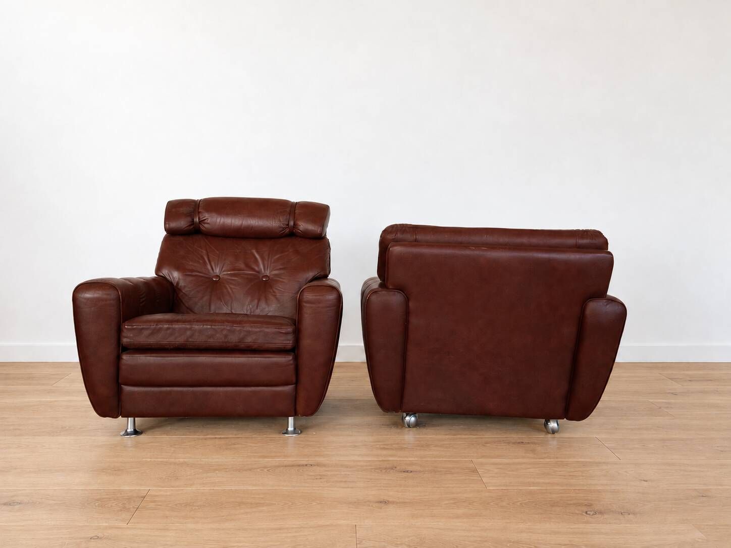 Vintage Danish mid-century lounge chairs by Svend Skipper in burgundy leather