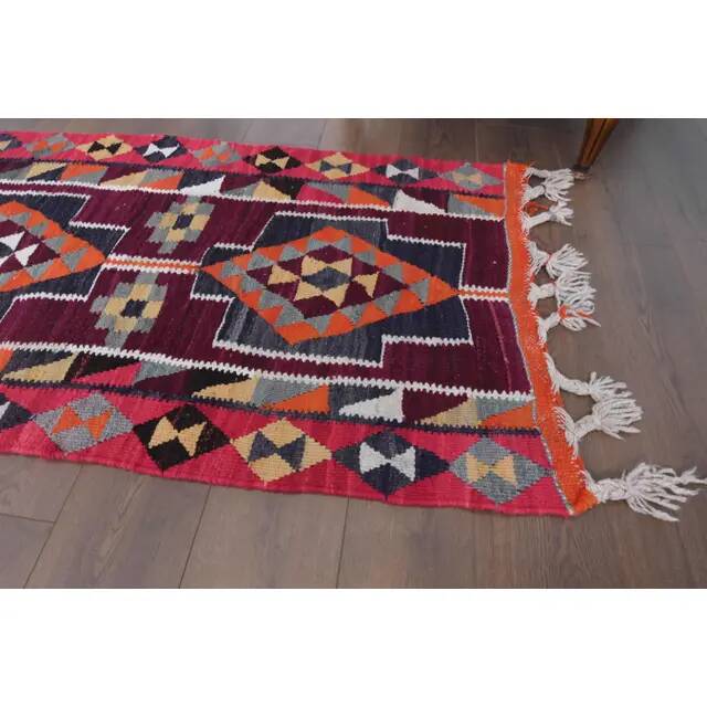 1970s Vintage Turkish Hand-Knotted Wool Cotton Purple Runner Rug 83x310