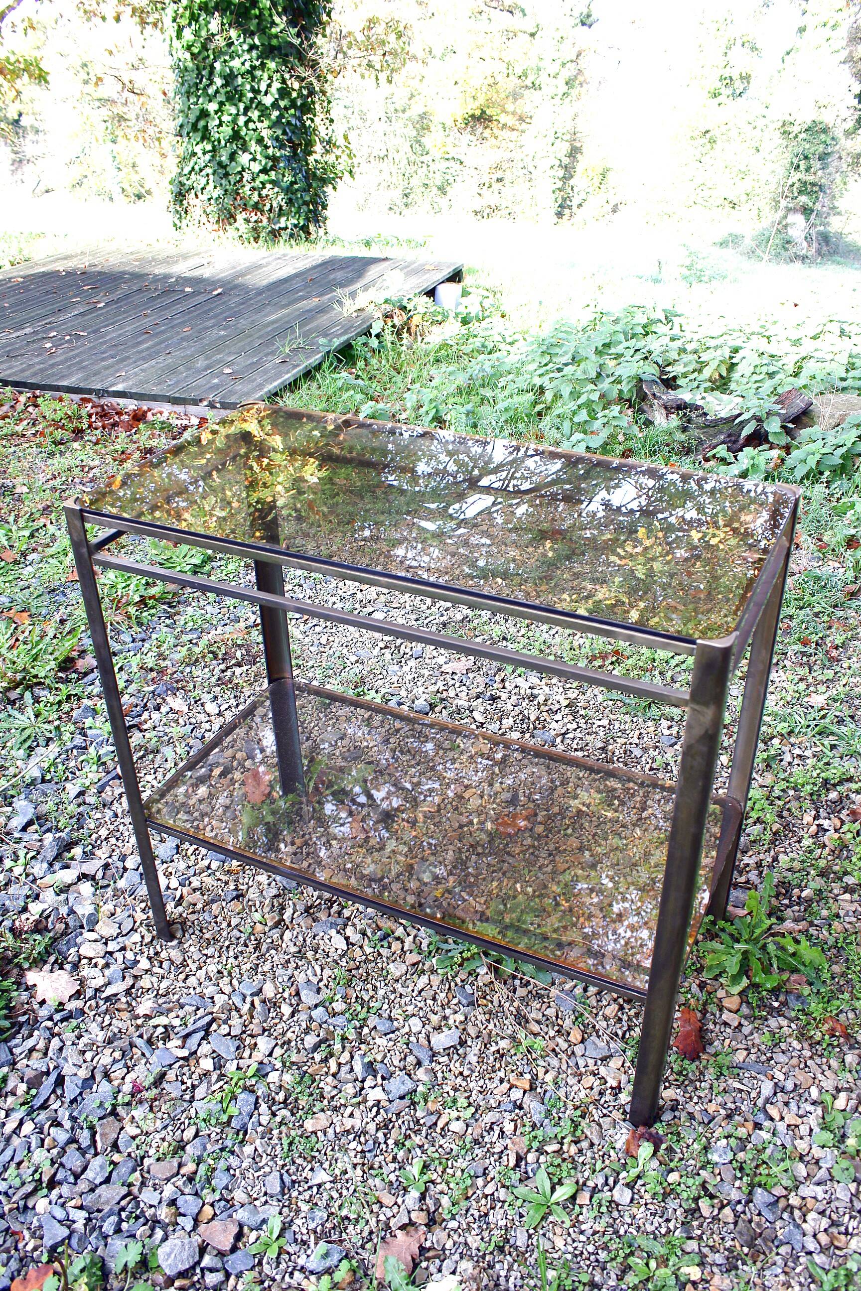 Vintage smoked glass console table from the 1970s