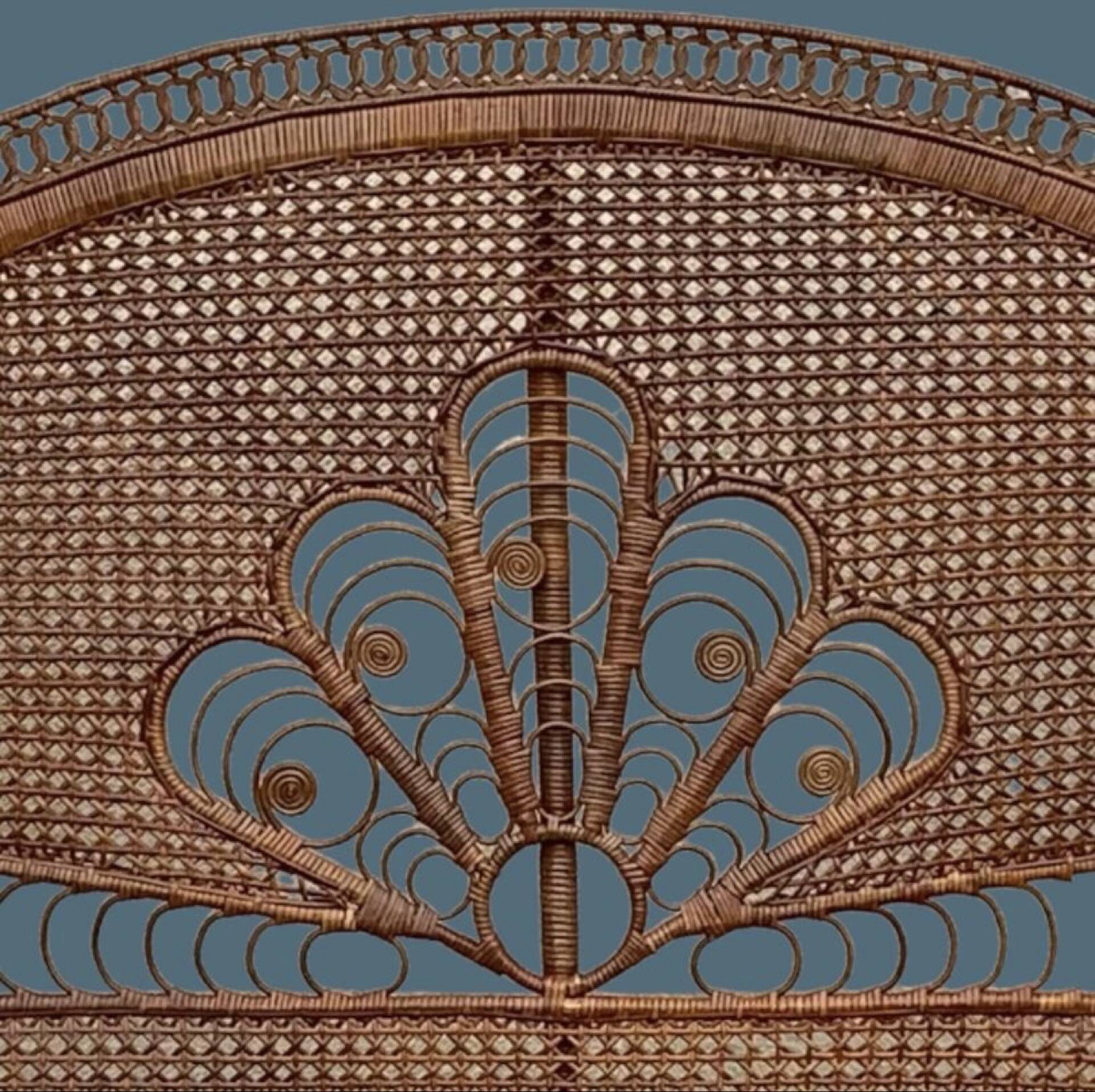 Large vintage headboard in woven rattan fan / Peacock 180cm