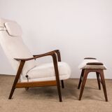 Large Scandinavian Teak Armchair with Ottomans by Folke Ohlsson for Westnofa 1960.