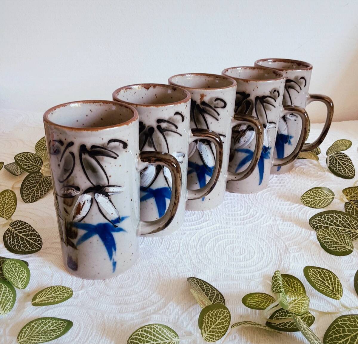 Large vintage artisanal stoneware mugs