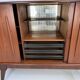 Vintage Danish teak wall unit with sliding doors from the 1960s.