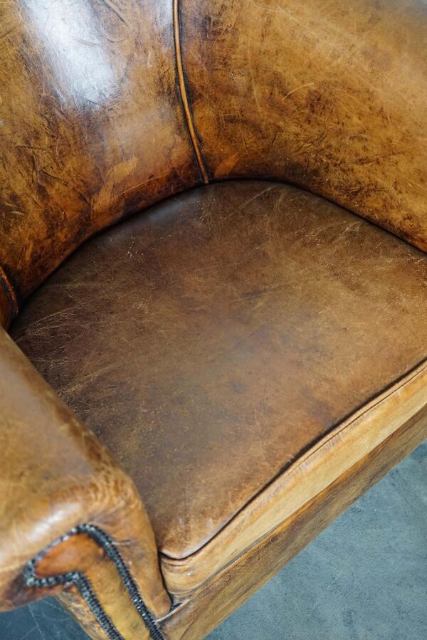 Fauteuil club vintage en cuir couleur cognac Pays-Bas