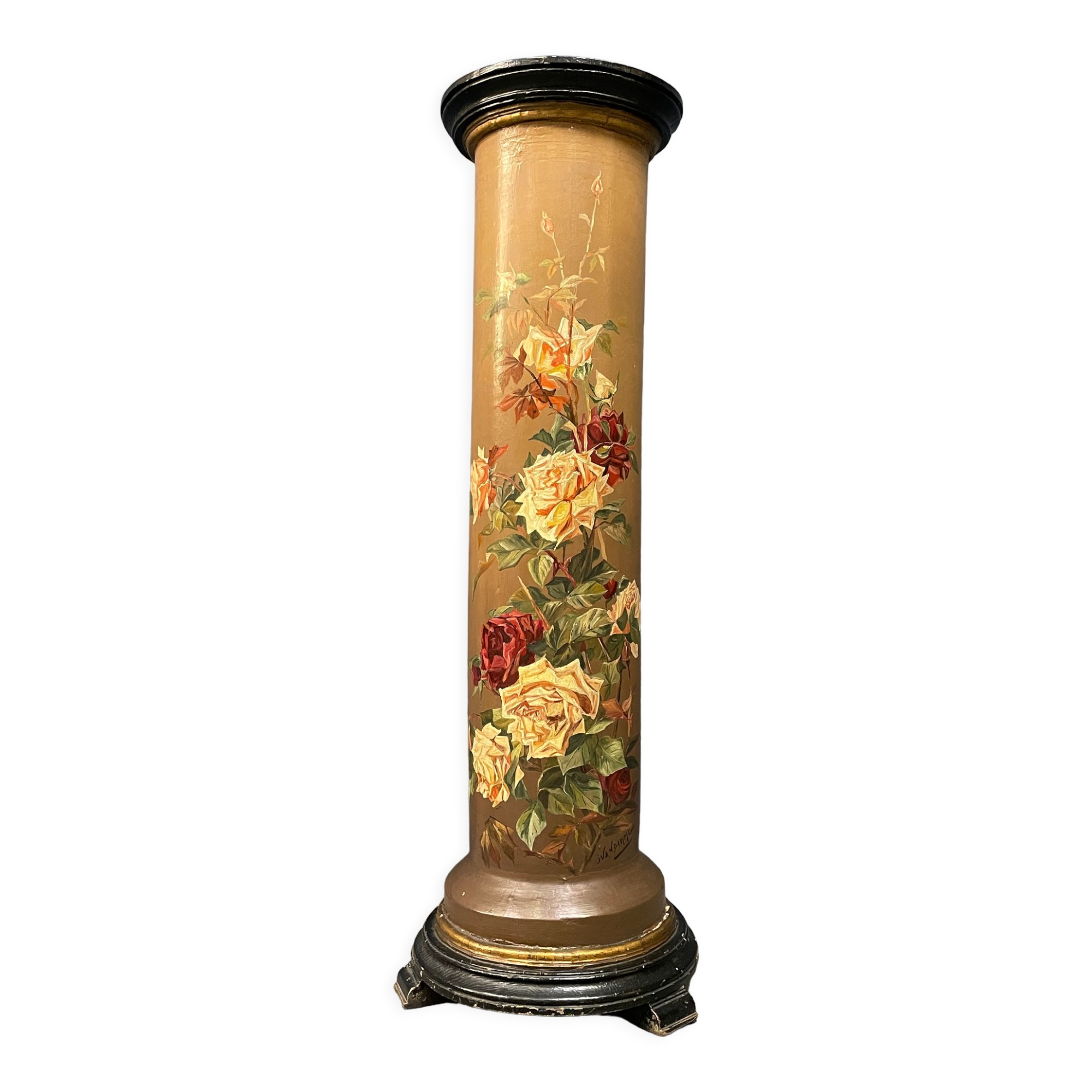 Colonne antique peint avec des fleurs