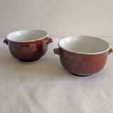 Set of 2 bowls or containers in glazed glazed stoneware with ears Vintage Folk Art