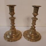 Pair of candlesticks Restoration in gilded bronze