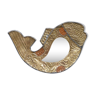 Old copper mirror in the shape of a fish, 70s 27x17cm