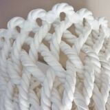 White enameled ceramic pot cover, braided, openwork, vintage