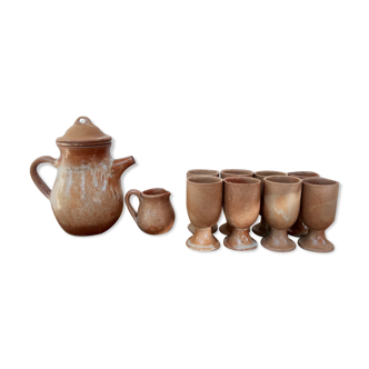 Vintage stoneware 8 mazagrans teapot and milk jug set