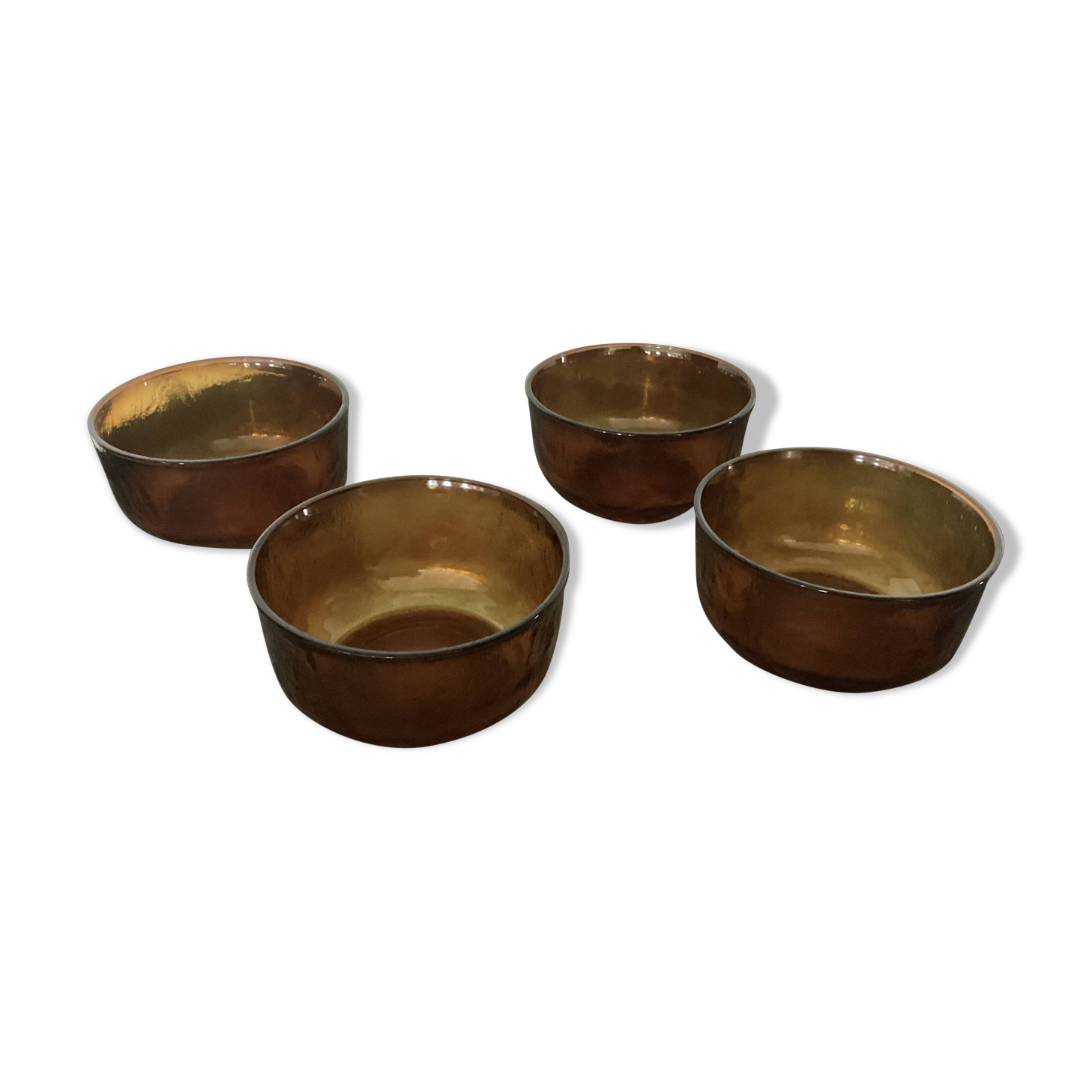 4 Vintage Lever Textured Amber Glass Bowls