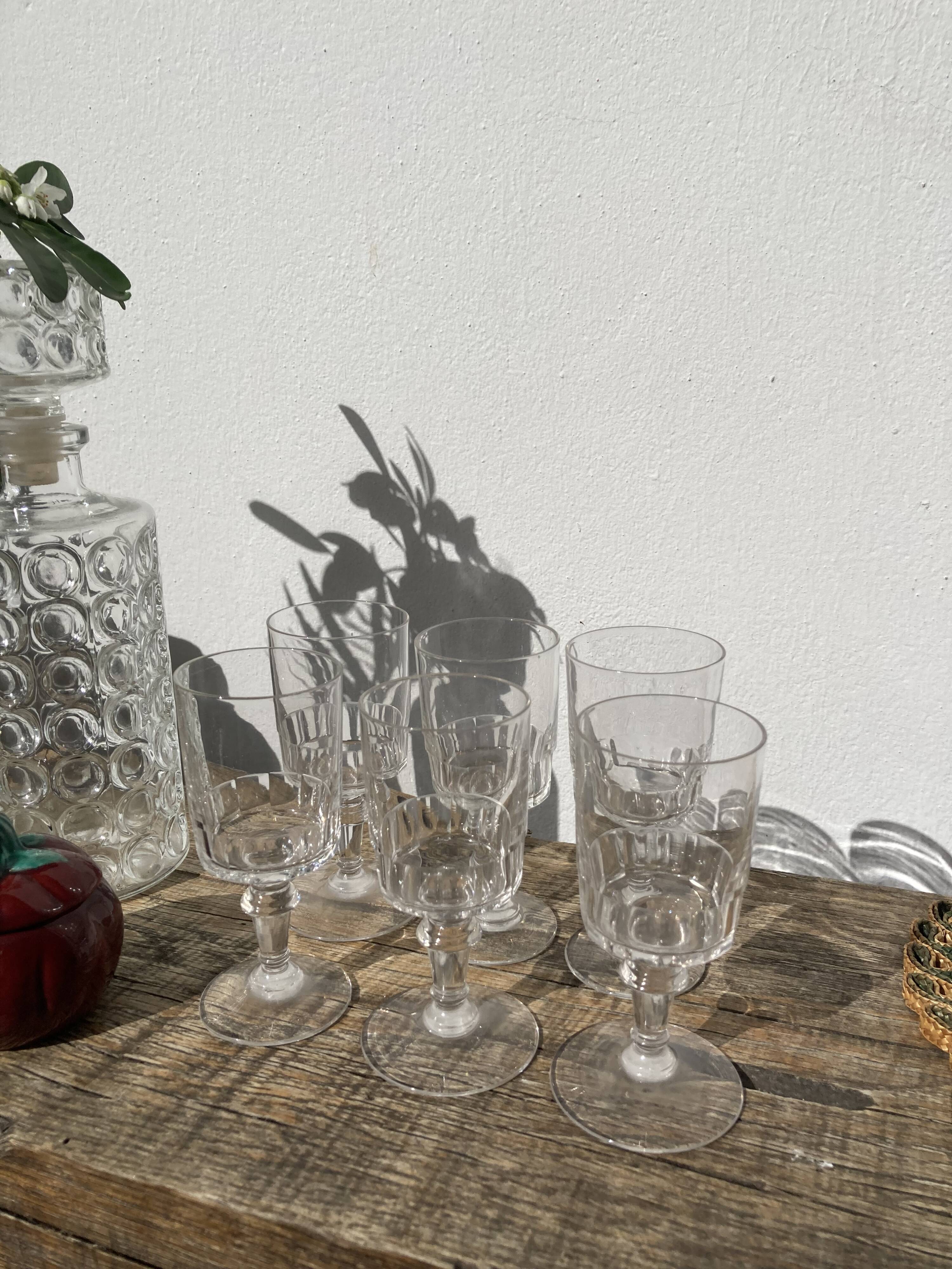 6 antique art deco crystal stemmed glasses - wine or water glasses