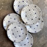 6 assiettes plates Sarreguemines en faïence blanche et bleue