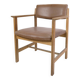Office Chair Made In Oak & Brown Leather Seat From 1970s
